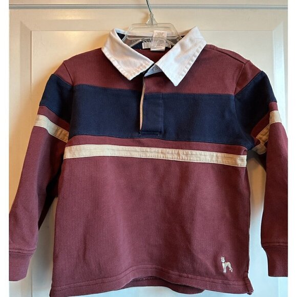 Janie and Jack Stripe Rugby Shirt Boys 3 School Bound Blue Burgandy‎ Boxer Dog - Picture 1 of 6